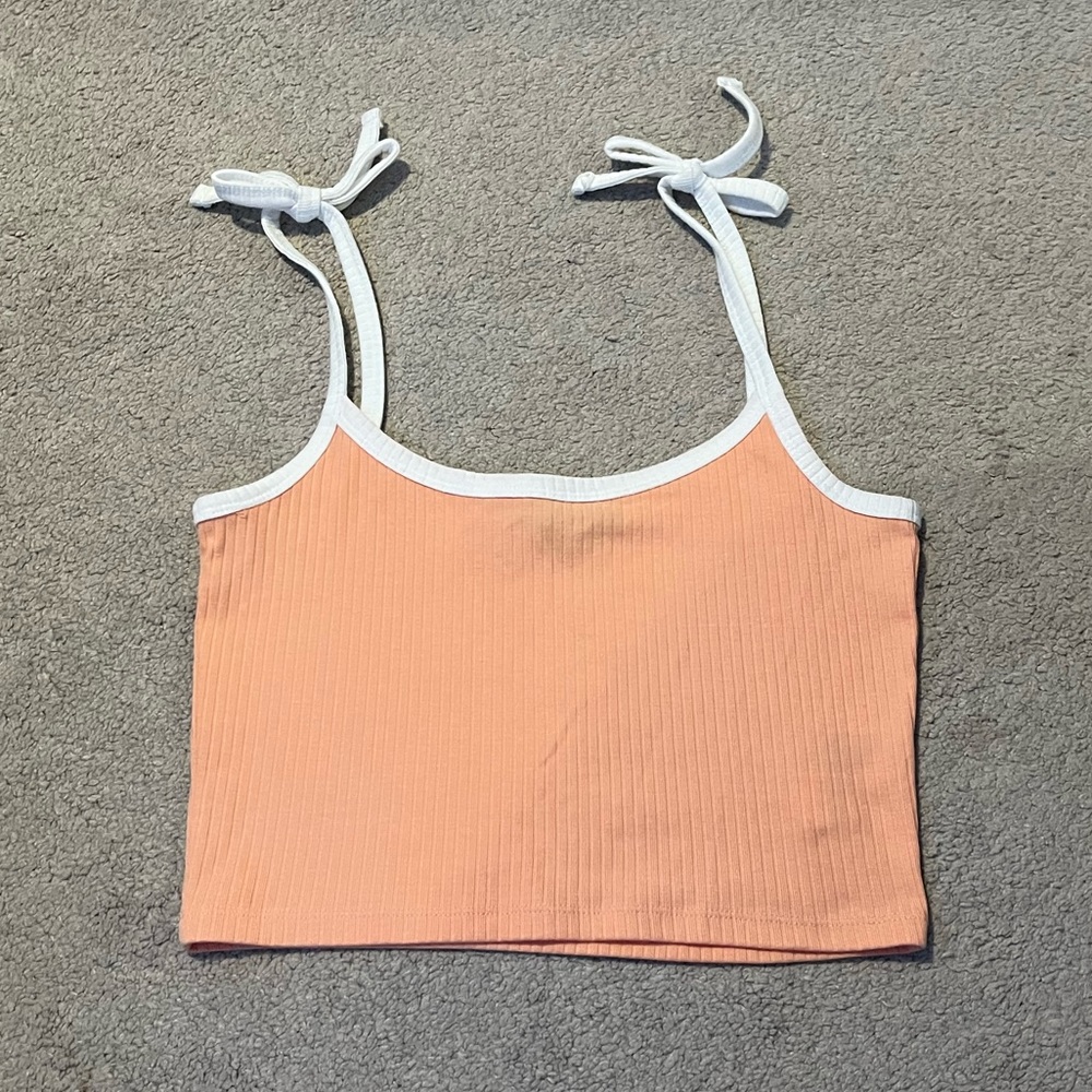 Peach Ribbed Tank with White Trim